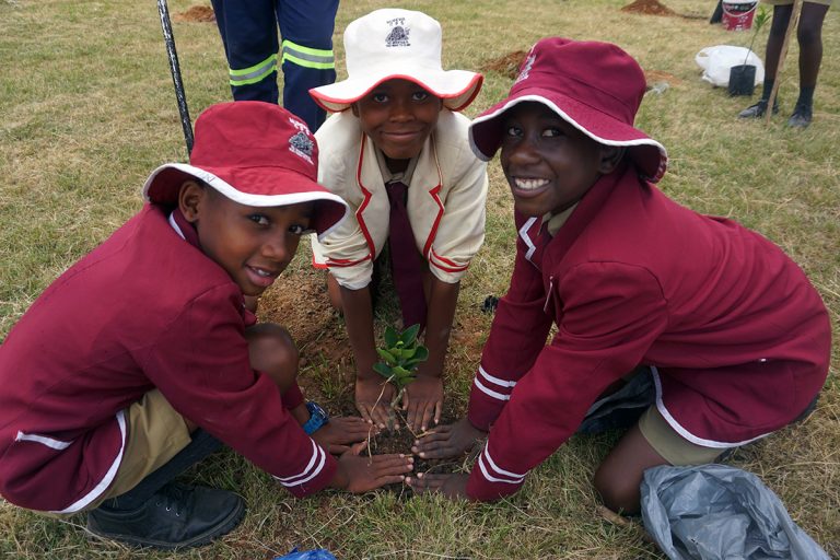 Kids help plant trees to fight climate change
