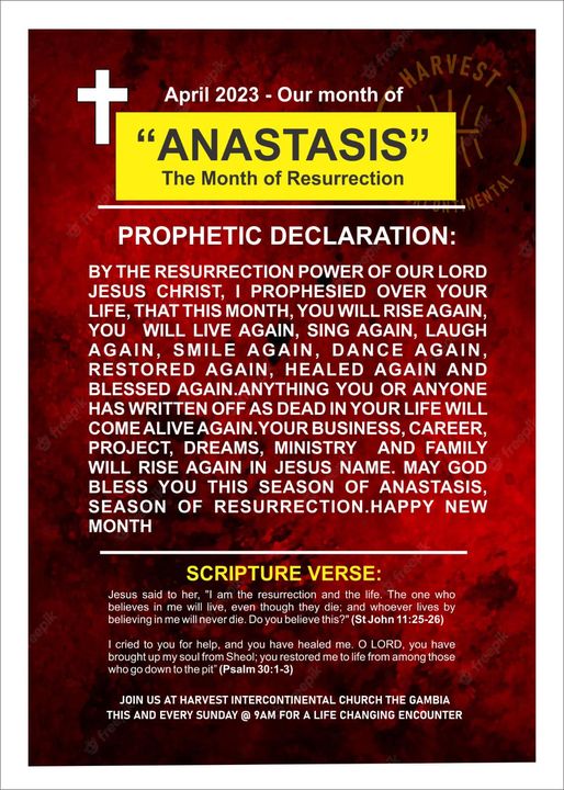 Harvest Intercontinental Church – The Gambia, Declares April the “Month of Anastasia”